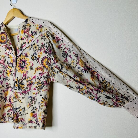 MariaCher Mixed Print Metallic Thread Blouse in White Gardenia Size XS - Picture 5 of 8
